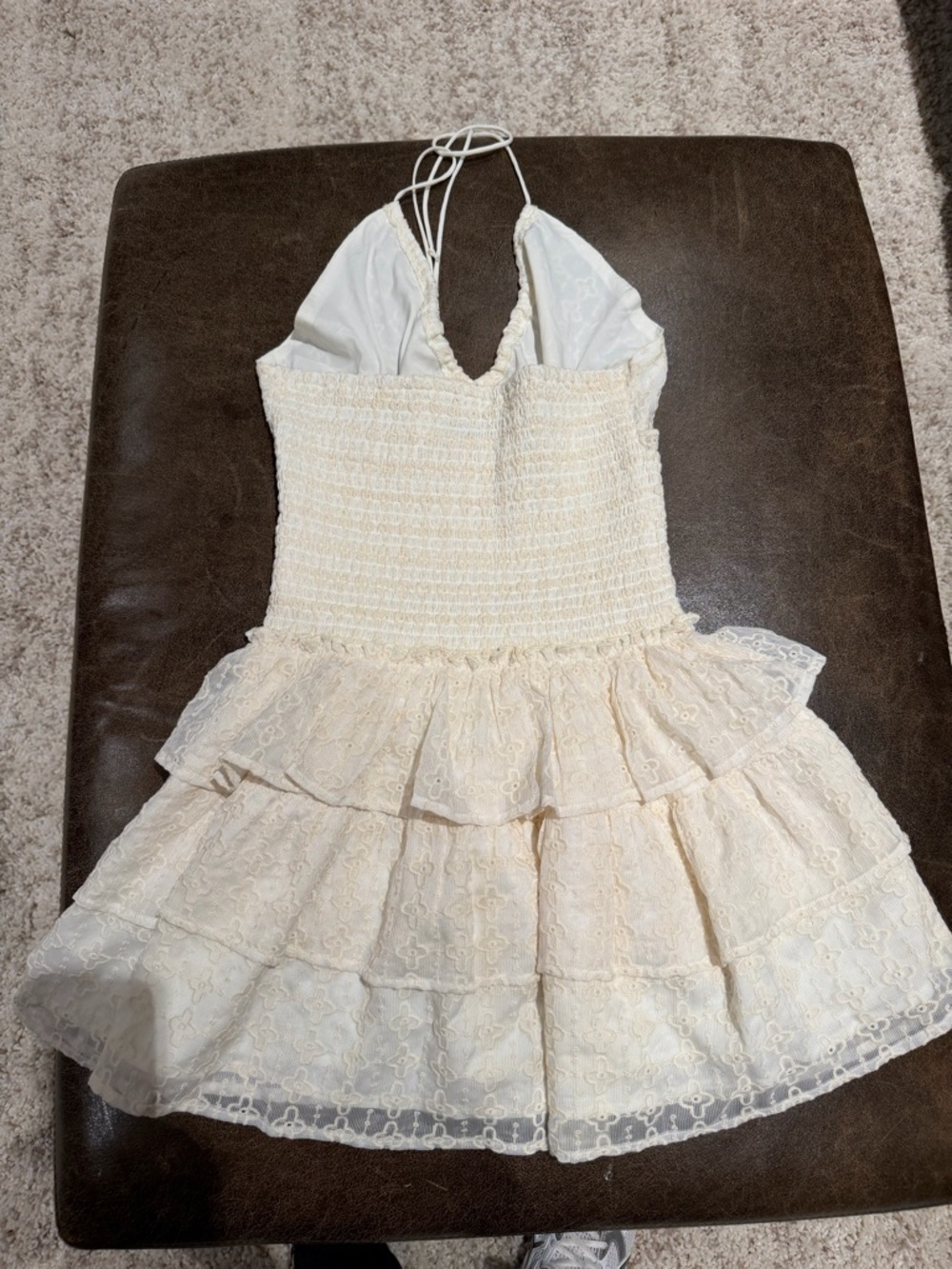 Women's Cream Mini Dress with Lace Tiered Skirt